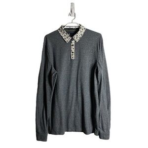 Simons Men's Gray Long Sleeve Floral Trim Shirt